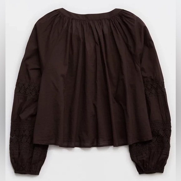 Aerie 100% Cotton Long Sleeve Crochet Button Down Shirt Size S - Picture 2 of 7